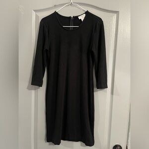 Carmen Marc Valvo Black Sheath Midi Dress Crew Neck Long Sleeve